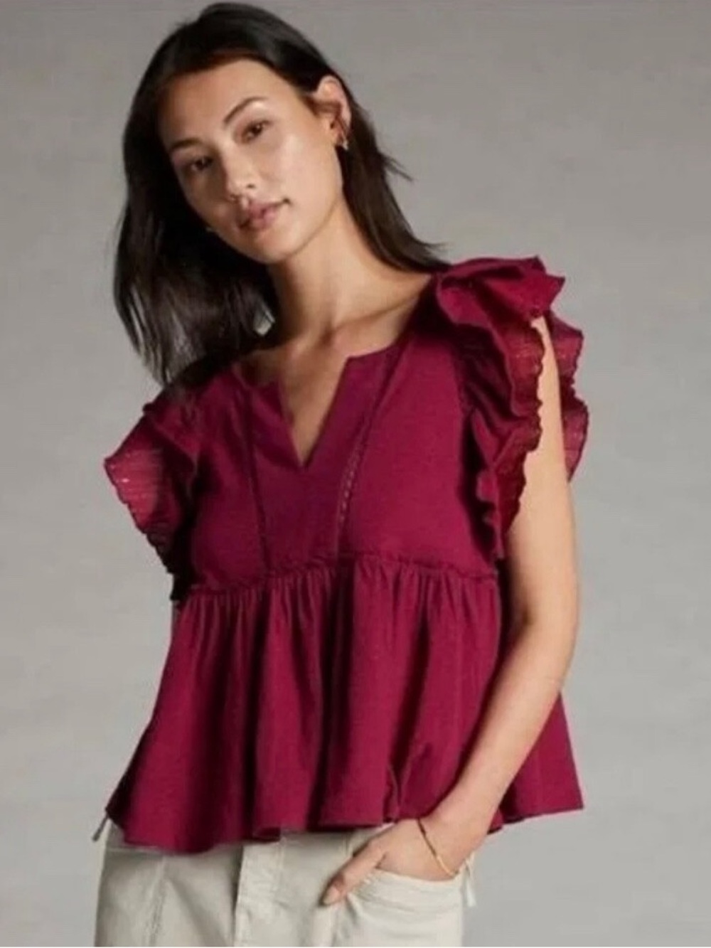 Anthroplogie Caroline Ruffled Babydoll Top